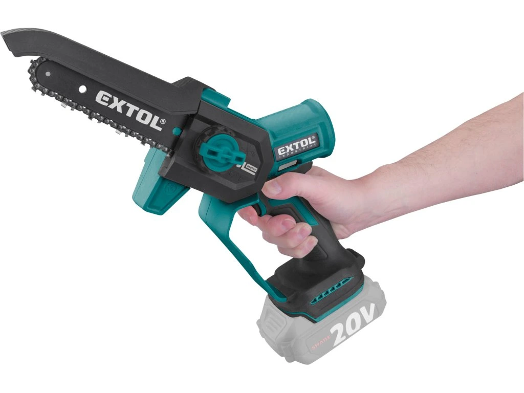 Aku pila řetězová jednoruční 13 cm, SHARE20V, BRUSHLESS, bez baterie a nabíječky – EXTOL INDUSTRIAL Aku pila řetězová jednoruční 13 cm, SHARE20V, BRUSHLESS, bez baterie a nabíječky – EXTOL INDUSTRIAL