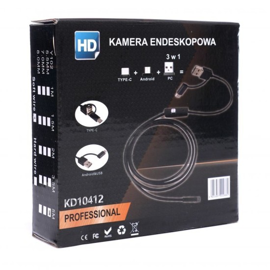 Kontrolná kamera endoskopická USB 2.0, micro USB, USB-C KRAFT&DELE