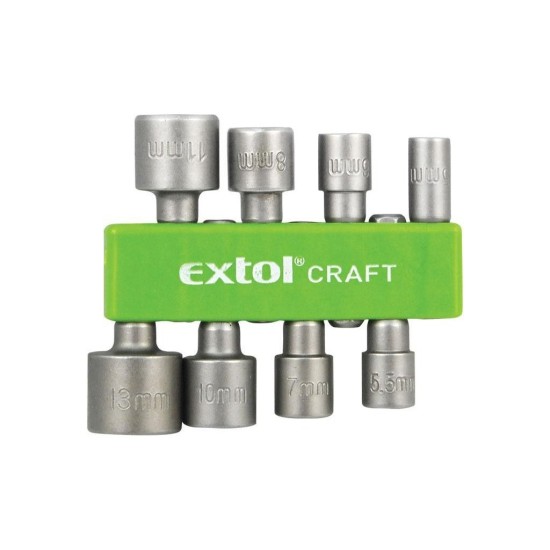 Vŕtacie nástrčné kľúče, sada 8, 5-13mm, 1/4" šesťhranný nástavec, CrV, EXTOL CRAFT