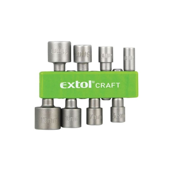 Vŕtacie nástrčné kľúče, sada 8, 5-13mm, 1/4" šesťhranný nástavec, CrV, EXTOL CRAFT