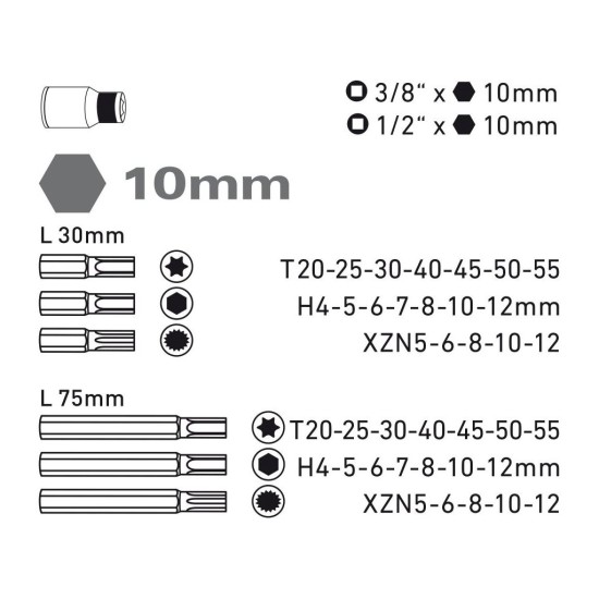 Špičky HEX-TORX-XZN, sada 40ks, CrV, EXTOL PREMIUM