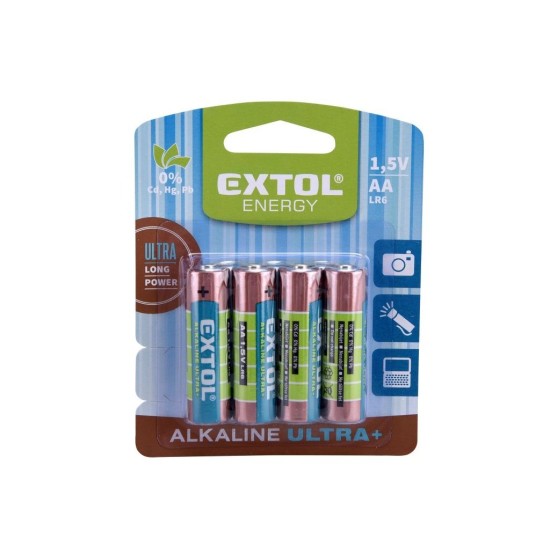 Alkalické batérie EXTOL ENERGY ULTRA +, 4ks, 1.5V AA (LR6), EXTOL ENERGY