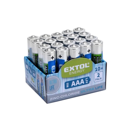 Chloridové batérie, 20ks, 1.5V AAA (R03) EXTOL ENERGY