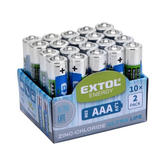 Chloridové batérie, 20ks, 1.5V AAA (R03) EXTOL ENERGY