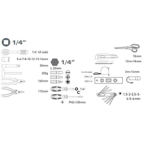 Sada náradia 47ks, 1/4", CrV EXTOL LADY