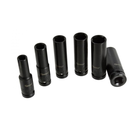 Nástrčné rázové hlavice 6 ks, 1/2" 10-21 mm, dĺžka 77 mm GEKO