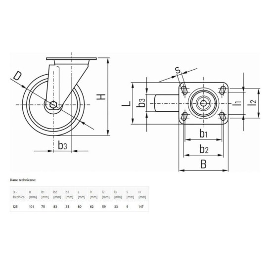 Náhradné otočné koleso polypropylén 125mm GEKO