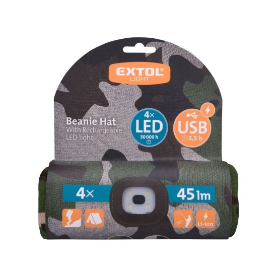 Kryt s čelovkou 4 x 45 lm USB nabíjacia kamufláž EXTOL LIGHT