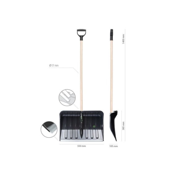 ALPINUS ECO Snow Rake Matte Black, 38,5x55cm, drevená rukoväť