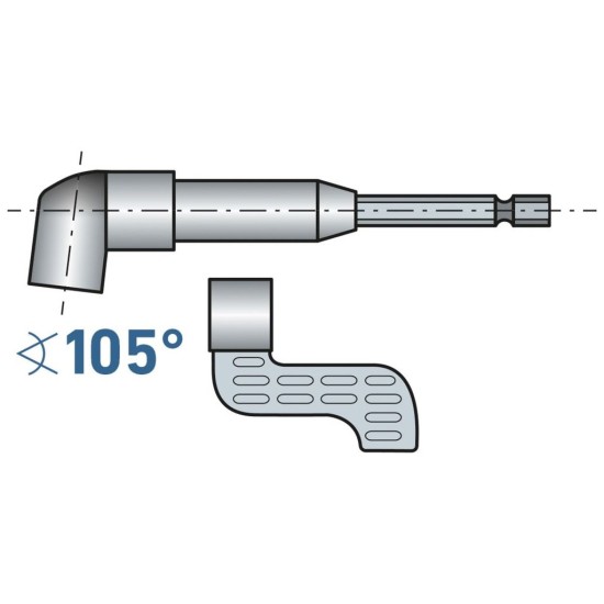 Uhlový nástavec/držiak hrotu pre vŕtačku, 1/4"x140mm (105°) s magnetom EXTOL PREMIUM