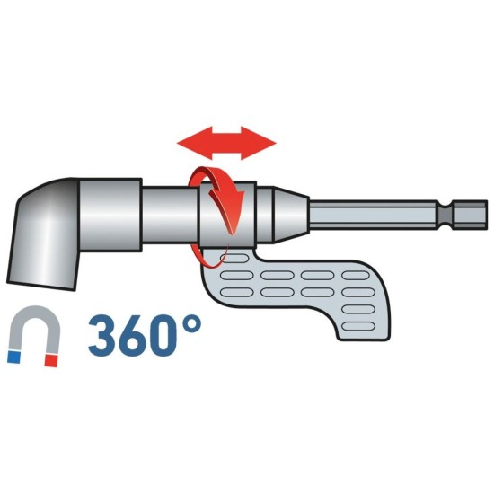 Uhlový nástavec/držiak hrotu pre vŕtačku, 1/4"x140mm (105°) s magnetom EXTOL PREMIUM