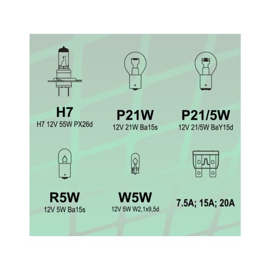 Univerzálne žiarovky H7 GREEN, servisná skrinka COMPASS