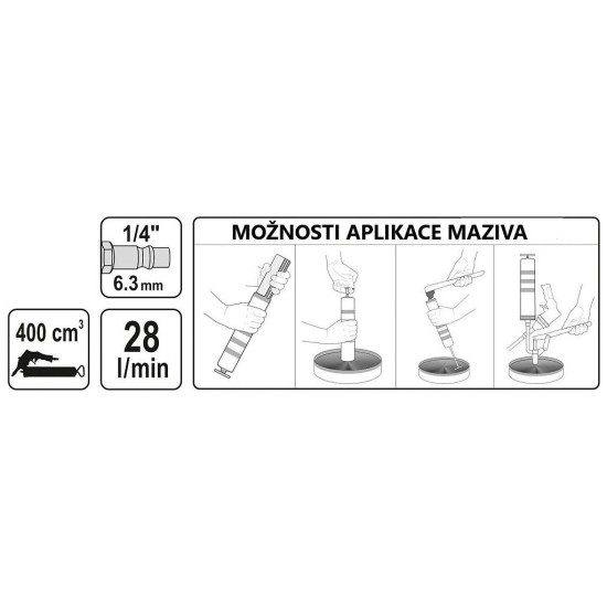 Maznice pneumatická 400cm3, 28l/min YATO