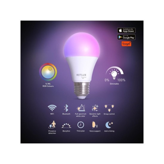 Inteligentná LED žiarovka E27 9W RGB CCT A60 RSH 102 RETLUX