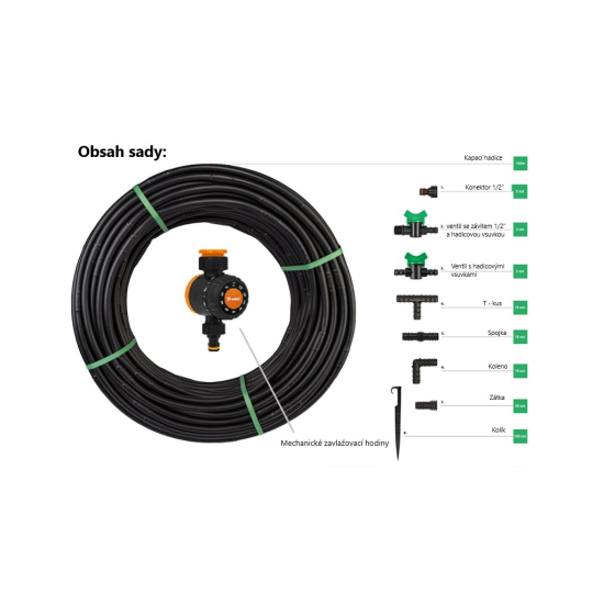 zavlažovacia súprava, odkvapkávacia hadica Water Flow Drip ø16mm 100m, 182ks príslušenstvo a zavlažovací časovač BRADAS