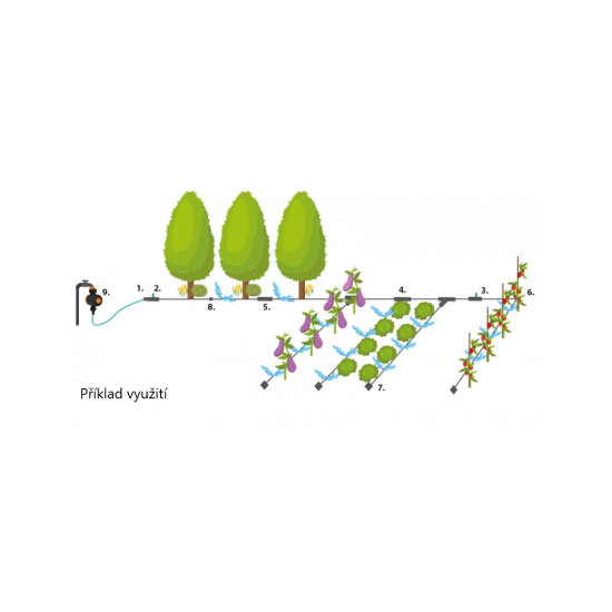 zavlažovacia súprava, odkvapkávacia hadica Water Flow Drip ø16mm 100m, 182ks príslušenstvo a zavlažovací časovač BRADAS