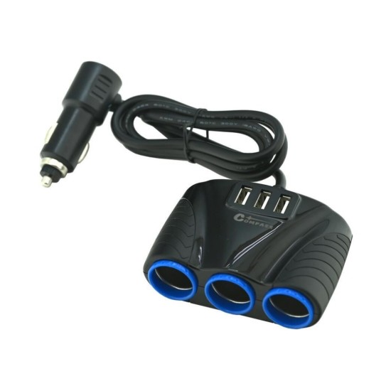 Rozbočovač autozapaľovačov 12/24V a 3x COMPASS USB konektor