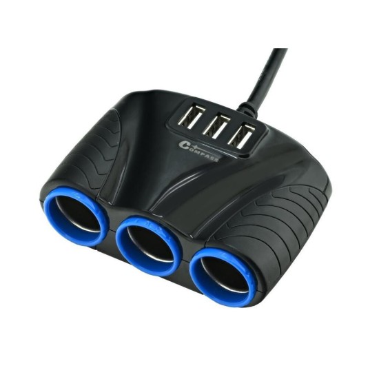 Rozbočovač autozapaľovačov 12/24V a 3x COMPASS USB konektor