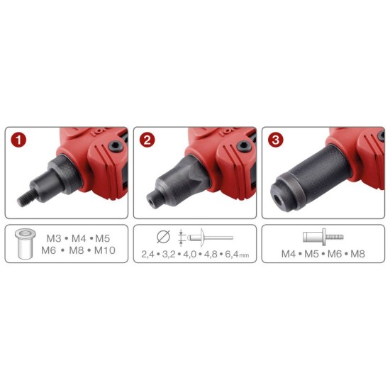 Pákové nitovacie kliešte COMBO-3F, M3-M10, M4-M8, 2,4-6,4 mm FORTUM