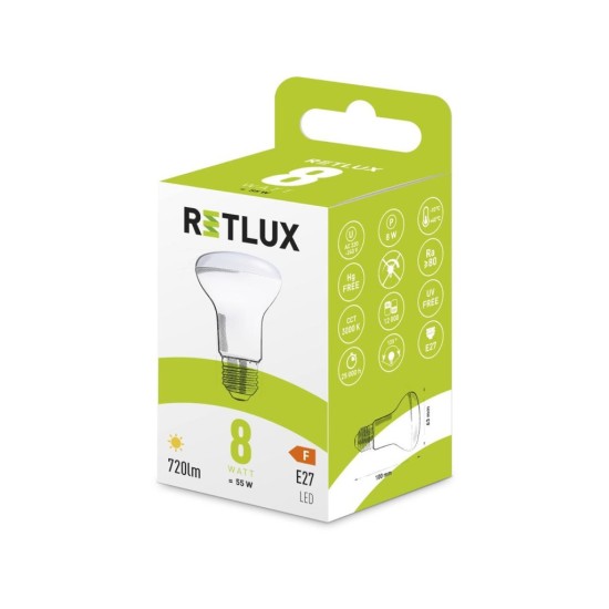 LED žiarovka RLL 465, R63, E27, bodová, 8 W, WW - RETLUX